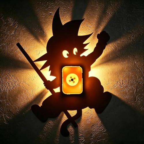 Image of Mini Son Goku Shadow Lamp | Dragon Ball LED Night Light | AA Battery Operated Decorative Table & Bedside Lamp | Shadow Illusion Light for Bedroom, Gaming Room, Office & Anime Room Decor