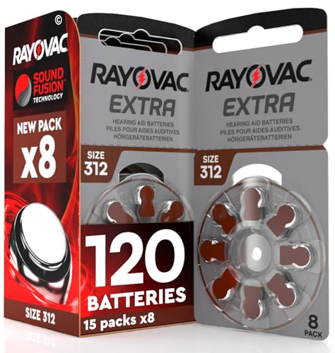 120 Hearing Aid Batteries Size 312 Rayovac Extra PR41 (Brown) - 15 Blister of 8 Batteries