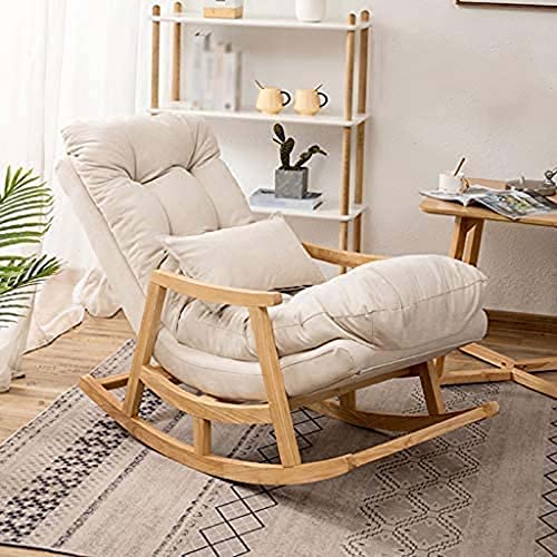 Image of CRAFTCITY Sheesham Wood Elegant Rocking Chair with Pillow and Matching Foot Stool /Living Room Chair /Rose Wood Rocking Chair /Single Seater Sofa with Footrest,Pre-Assembled (Beige)