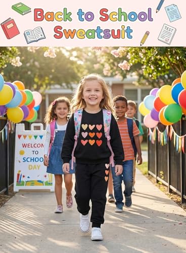Image of Cute Toddler Girls Sweatsuit - Casual Heart Print Child Clothes Fall Outfit
