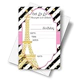 DETIHO 4' x 6' Paris Theme Birthday Party Invitation Cards With Envelopes - Fill In Style Party Invitation - 20 Sets - E21