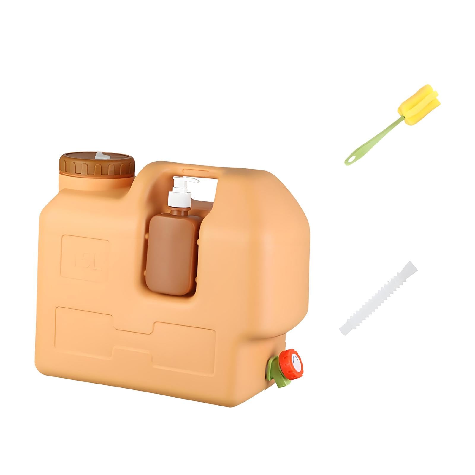 Water Container with Tap, 15 Liters, with Soap Dispenser for Picnics.