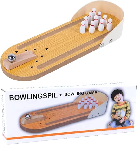Mini Bowling Game Set, Wooden Mini Tabletop Bowling Set with 10 Bowling