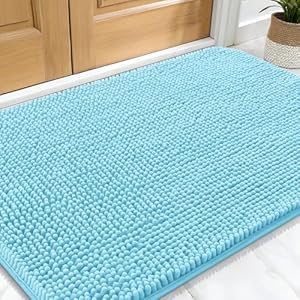 OLANLY Dog Door Mat for Muddy Paws 30×20, Absorbs Moisture and Dirt, Absorbent Non-Slip Washable Doormat, Quick Dry Chenille Mud Mat for Dogs, Entry Indoor Entryway Carpet for Inside Floor, Blue