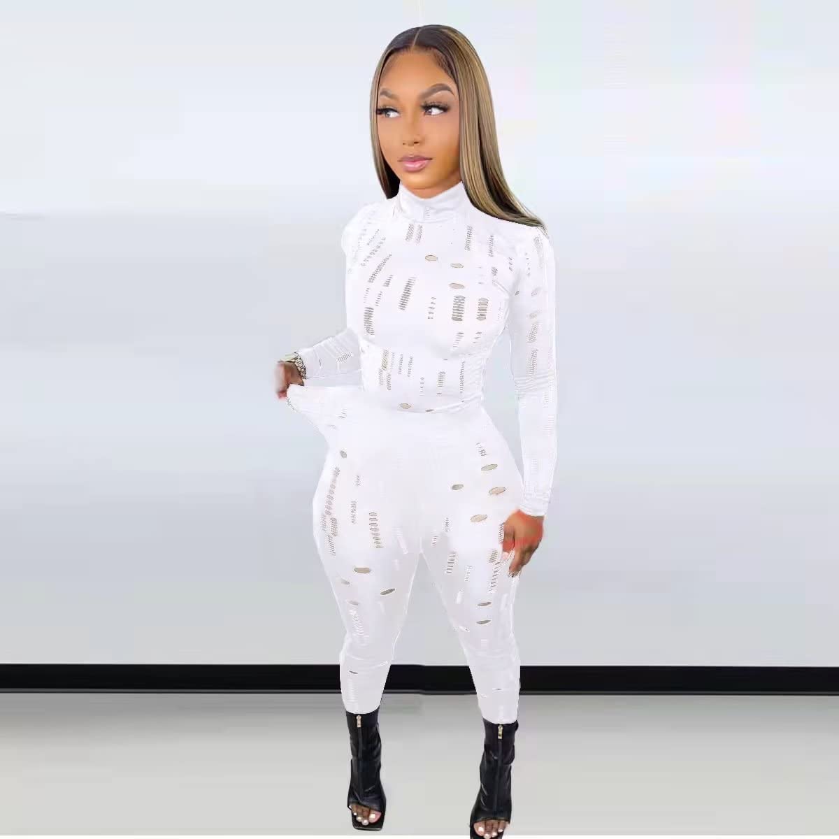 Damskie seksowne dwuczęściowe spodnie bodycon stroje wycięty top z wysokim stanem legginsy klubowe dresy
