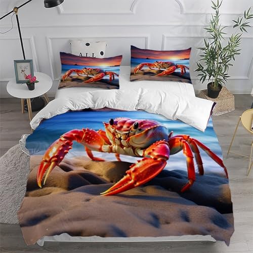Parure de lit crabe rouge microfbre 260x220 cm avec taies d'oreiller