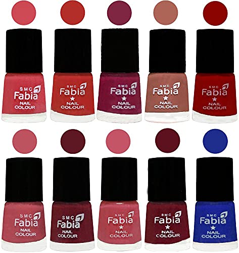 Image of SMC Fabia ALL IN ONE (PACK OF 10), Long Lasting Glossy Nail Polish, 6 ml Each, All Vibrant Colours,02375