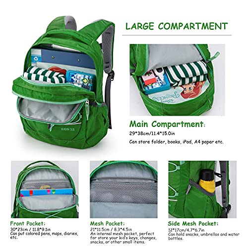 Mountaintop Kids Backpack For Boys Girls Preschool Water Resistant Lightweight Children Daypack 10L, Grass Green #TOP3