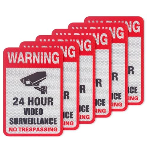 Kichwit 6-Pack Video Surveillance Sign Reflective Sticker Decal Self Adhesive 5.9” x 4”, UV Protected & Waterproof, Indoor & Outdoor Use