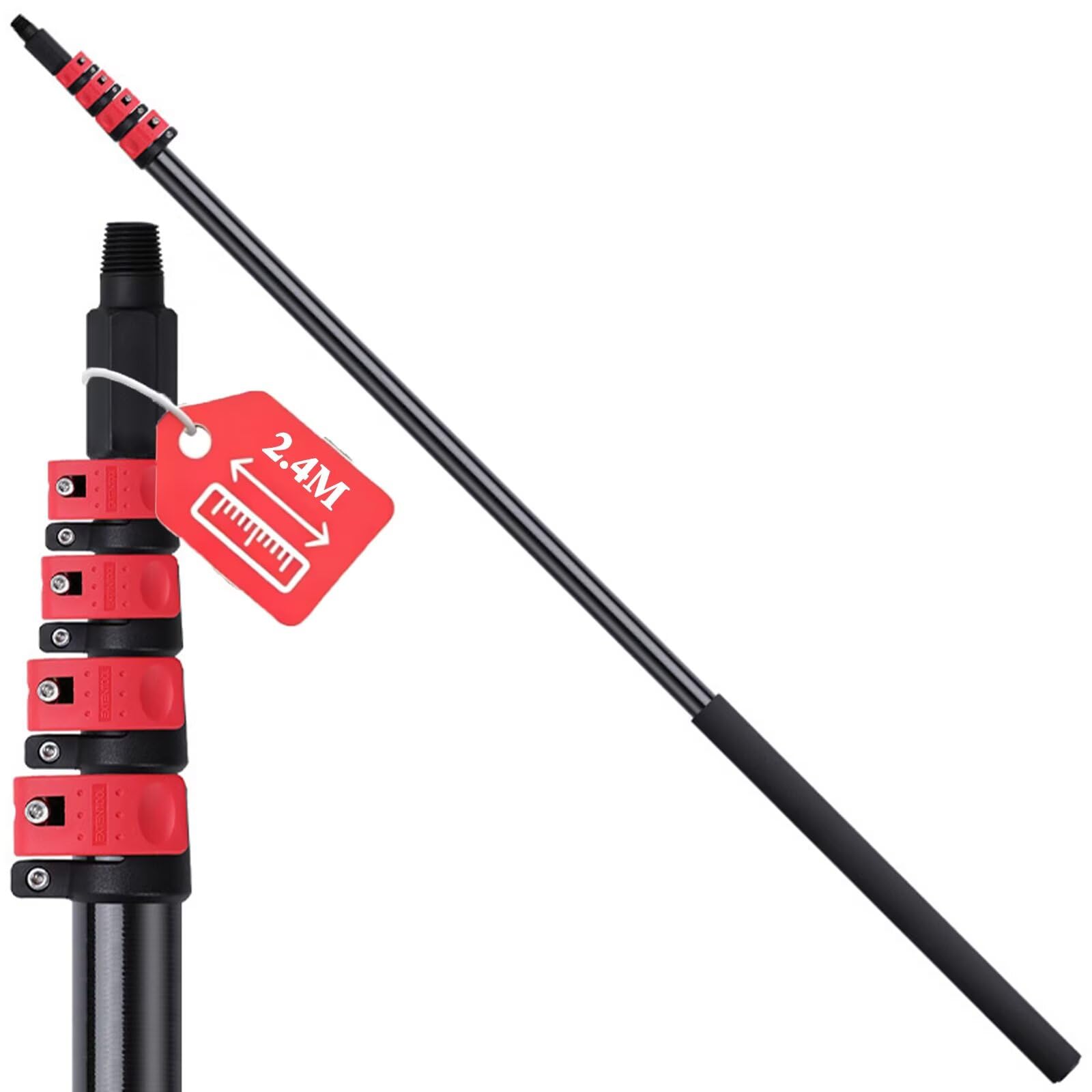 AHWEKR Telescopic Extension Pole, 2.4m Multi-Purpose Paint Roller Extension Pole, Window Cleaning Pole, Lightweight Carbon Fibre Telescopic Pole for Window Cleaning