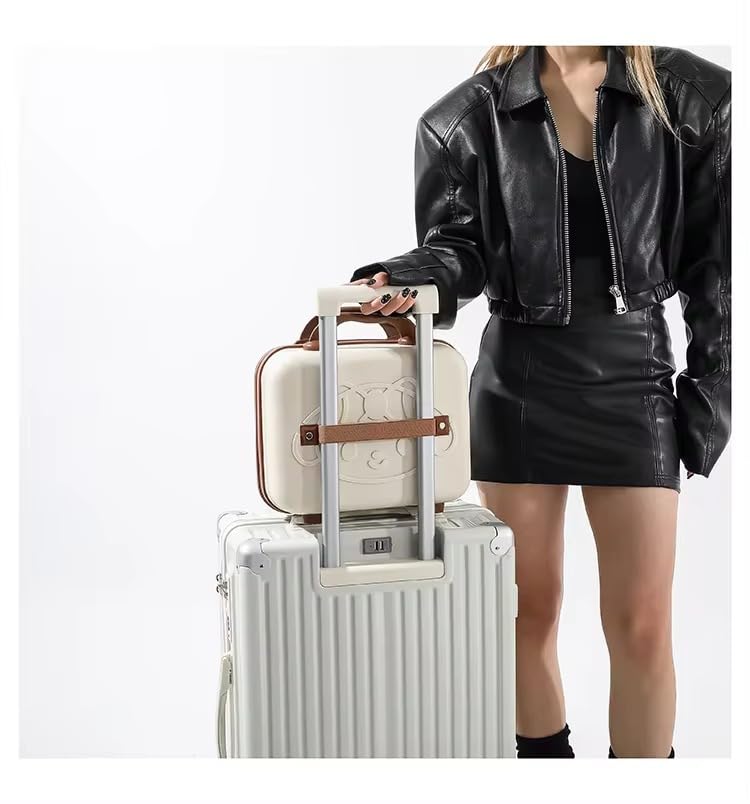 Image of Portable Hard Shell Cosmetic Travel Case, Small Travel Hand Luggage with Elastic Band, Mini ABS Carrying Makeup Case Suitcase (T-Cream&Pink)