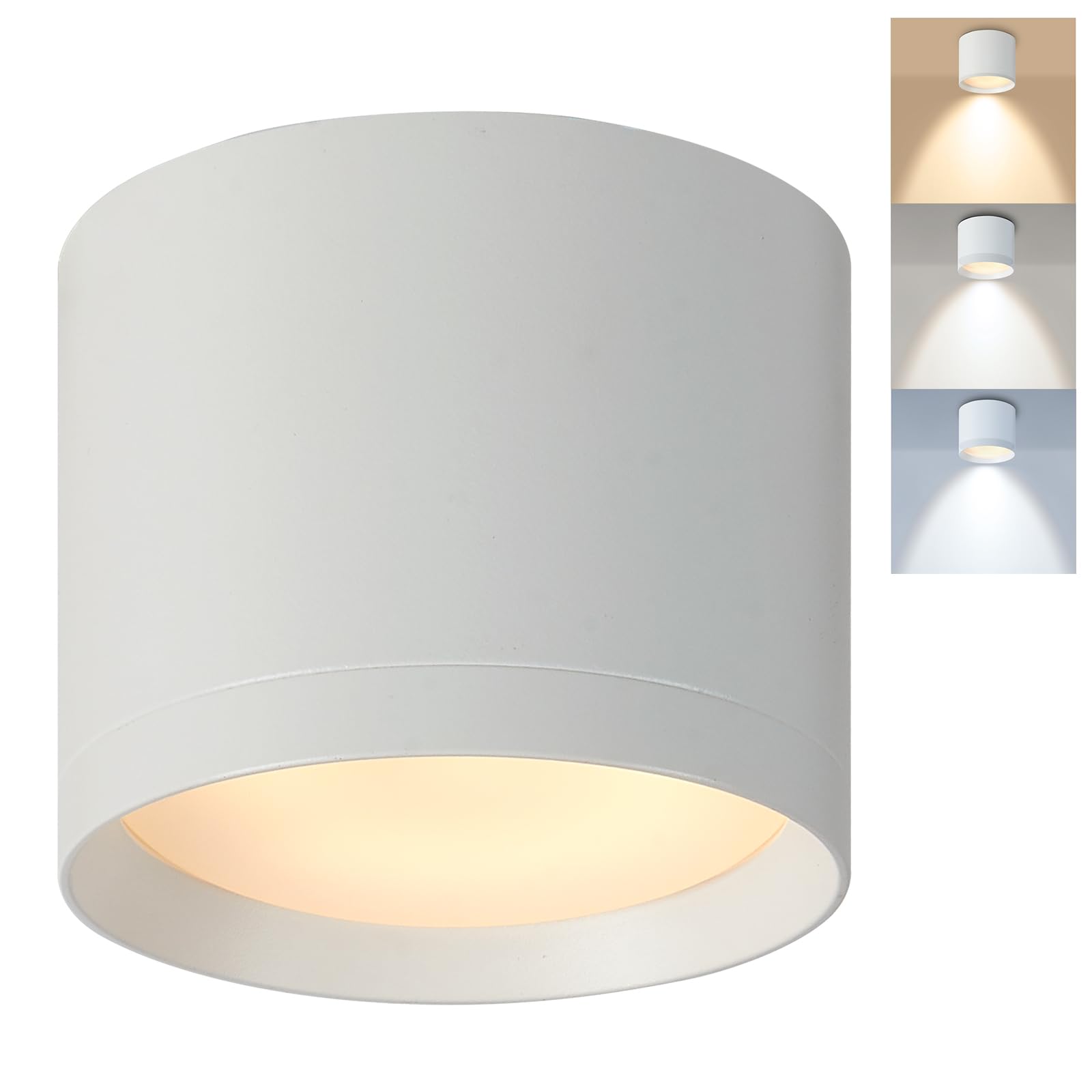 HCFEI Surface-Mounted Spotlight, White, IP44 & Flicker-Free, Diameter 85 x 70 mm, Surface-Mounted Ceiling Spotlights, Including 5 W GX53 LED 230 V 3000 K/4000 K/6500 K, Ceiling Spotlights