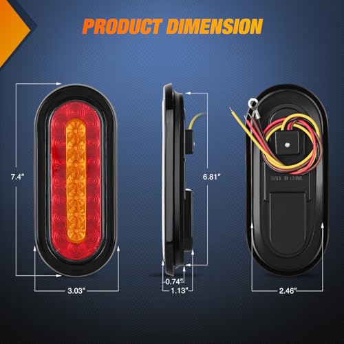 Image of Nilight 6 Inch Oval Trailer Tail Light 2 PCS Red Brake Stop Amber Left Right Turn Signals Lights with Flush Mount Grommets Plugs Mounting Brackets for RV Truck Luggage Rack