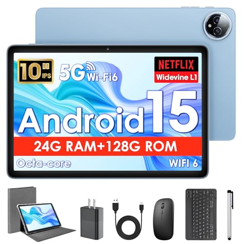 10インチ Android 15 タブレット キーボード付き10インチタブレット 24GB+128GB 1TB 拡張 オクタコア 2.4G/5G WiFi、8000mAh、BT5.4、GPS、Widevine L1、IPSタッチスクリーン、2in1ケース、