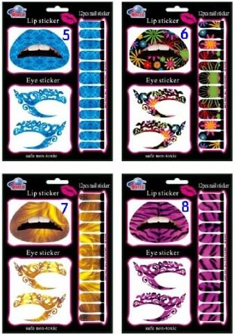 4sets Temporary Eye Tattoo,Nail sticker,Lips sticker Transfer Eyeshadow Stickers Eyeliner (5-8)