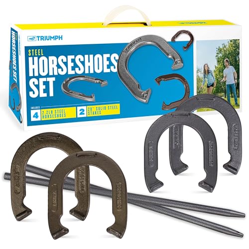 TRIUMPH Steel Horseshoe Set - Includes 4 Steel Horseshoes and 2 Stakes