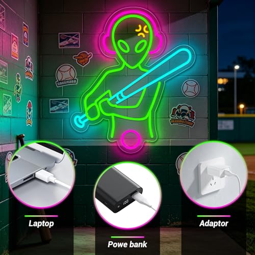 Image of Baseball Neon Sign LED Wall Decor, Dimmable USB Powered Sports Neon Light for Bedroom, Man Cave & Dorm, Multicolor Baseball Neon Sign, Unique Gift for Men, Boys & Baseball Fans