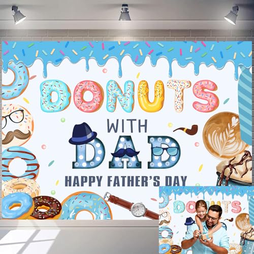 7X5FT Happy Fathers Day Backdrop Donuts with Dad Fathers Day Decorations Background Donut Sprinkle Fathers Day Party Banner I Love Dad Family Party Photo Studio Props