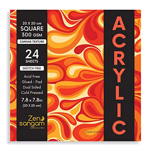 Zen Sangam Quadratischer Acryl-Skizzenpapierblock, 300 g/m², kaltgepresst, (24 Blatt), Leinwand-Textur-Oberfläche (20 x 20 cm) für Acryl, Tempera, Posterfarbe, schwere Farben, Ölfarben Zen Sangam Quadratischer Acryl-Skizzenpapierblock, 300 g/m², kaltgepresst, (24 Blatt), Leinwand-Textur-Oberfläche (20 x 20 cm) für Acryl, Tempera, Posterfarbe, schwere Farben, Ölfarben