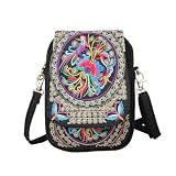 Alide Damska torba na ramię, mała, kwiatowa, torebka crossbody, etniczny, płócienny haft, portfel na telefon komórkowy, wielowarstwowy portfel, podróż, zakupy na plaży
