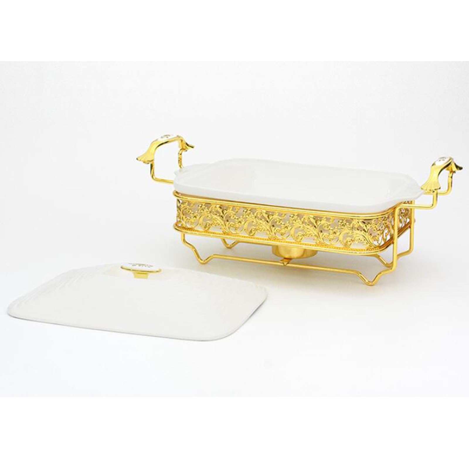 Juego de Platos rectangulares de cerámica para Frotar, 1,5/2,5 L, Servidor de Buffet con Tapa y Soporte de Combustible, para Equipo de Buffet de Fiesta, Boda (1,5 L)
