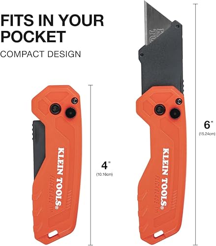 Miniatura 2 de Klein Tools 44307 FLICKBLADE - Cuchillo utilitario plegable, diseño subcompacto con hoja de acero al carbono de triple tierra de cambio rápido,