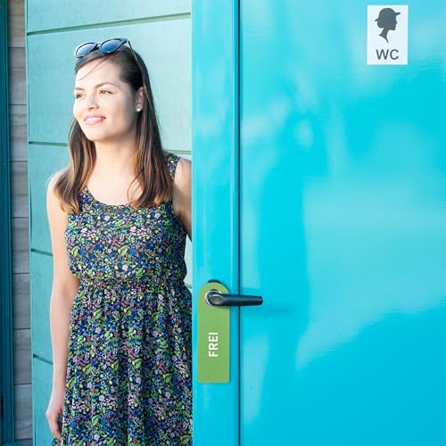 Relaxdays Türschild Besetzt Frei, 6er Set, WC Schild zum Aufhängen, beidseitig, Bad & Büro, Filz Türhänger, rot/grün