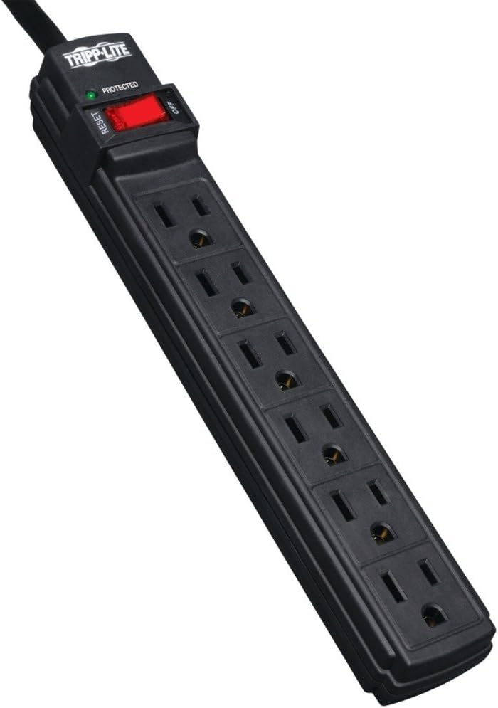 Tripp Lite Surge Protector 6-Outlet 6-Ft Cord 3-4/5-Inch Wx1-1/10-Inch Dx11-1/4-Inch H Bk Trptlp6b