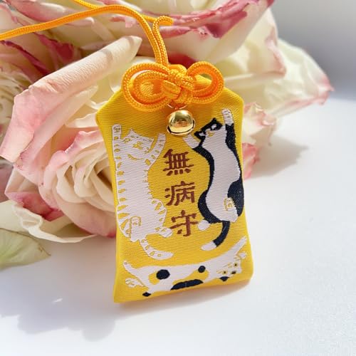 Image of Handmade Traditional Japanese Omamori Blessing Lucky Amulet for Good Health /Happiness /Stay Away from Diseases Luck Hanging Fortune Bag Gifts for Women Men pet cat Lovers