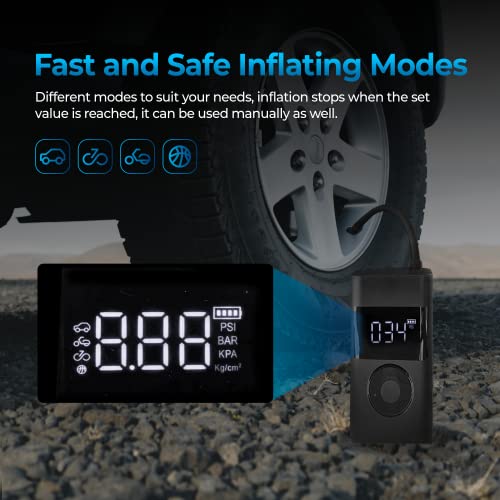 Autosky Tire Inflator Portable Air Compressor With Auto Shutoff And Pressure Gauge Up To 150 Psi - Portable Air Compressor, Air Pump For Car Tires, Power Bank And Emergency Flashlight #TOP2