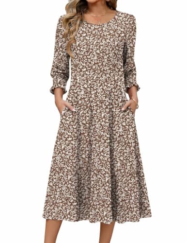 Zeagoo Midi Dresses for Women 2026 Summer Dresses for Women Floral Dress with Pockets 3/4 Sleeve Dress Floral-XH594 M