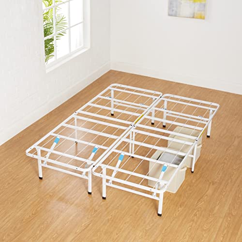 Image of Amazon Basics Platform Bed Frame Full, Foldable Metal, Tool-Free Setup, 14 Inches High, White