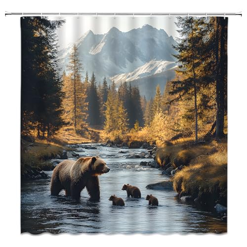 Forest Bear Shower Curtain Rustic Cabin Wildlife Mountain Pine,70x70 Inch by Generic - Image 5