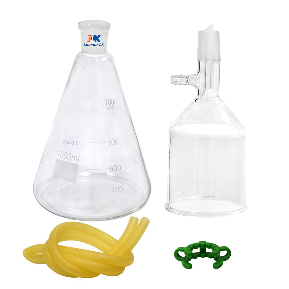 Kit di filtri per aspirazione sottovuoto in vetro da laboratorio, imbuto Buchner da 250 ml e apparecchio di distillazione per filtrazione sotto vuoto Erlenmeyer Flask da 1000 ml