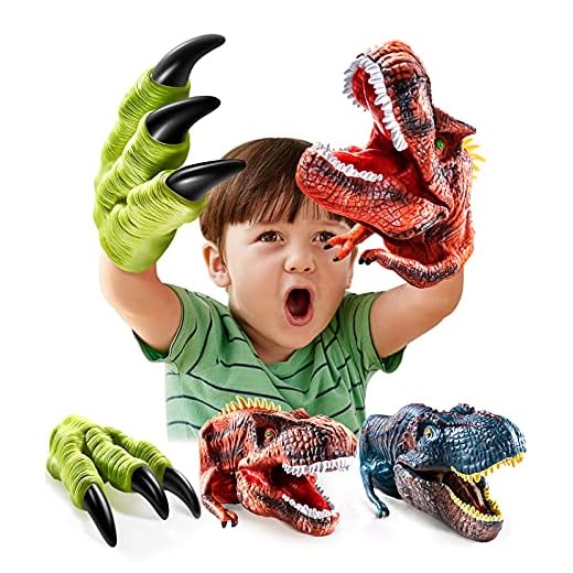 Geyiie Dinosaur Hand Puppet Toys, Soft Rubber Dinosaur Claws and Head, Animal Realistic Dino Glove Puppets for Kids,Boys,Girls,3,4,5,6,7,8