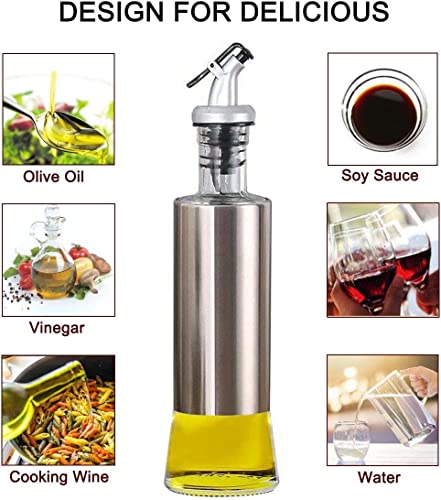 Image of Olive Oil and Vinegar Dispenser Bottle Set 2Pack 510ml Kitchen Oil Dispenser Glass Cooking Oil Dispenser with Steel Cover Seasoning Bottle. (Pack of 2, 510 ml)