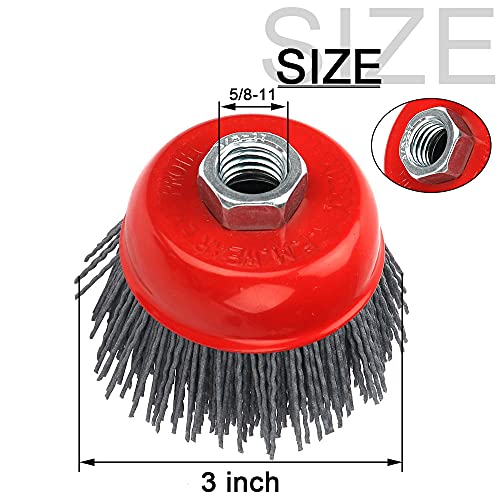Image of SI FANG 3 inch Filament Nylon Bristle Abrasive Cup Brushes, 5 /8 inch-11 Nylon Wire Brush Wheel for Surface Prepping, Removal Rust Corrosion Paint, Furniture Polishing & Wood Carving Deburring (120 Grit)