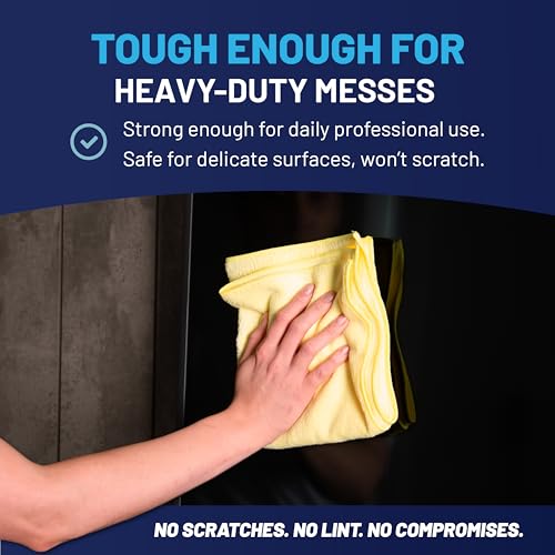 Image of Microfiber Wholesale 12 inch X 12 inch Buff Pro Multi-Surface Microfibre Cleaning Cloths | Yellow - 12 Pack | Premium Microfiber Towels for Cleaning Glass, Kitchens, Bathrooms
