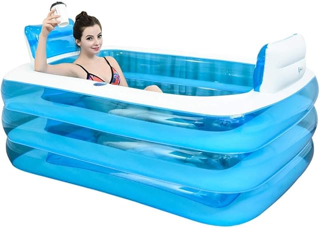 Inflatable bathtub Spa Bathtub Hickened Adult Tub Beach Bath Barrel Double Bathtub Collapsible Tub PVC Children's Inflatable Pool + Foot Pump zaqiming