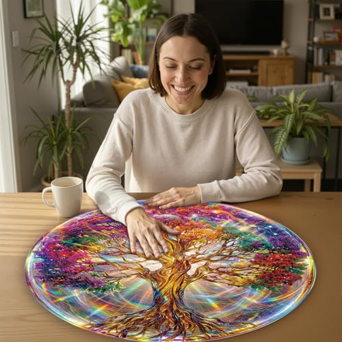 Rompecabezas circular de 1000 piezas para adultos: Árbol de la Vida | Arte mandala en gradiente vibrante, rompecabezas cerebral circular de 26,5 pulgadas, alivio del estrés, decoración para el hogar y regalo único de cumpleaños miniatura 2