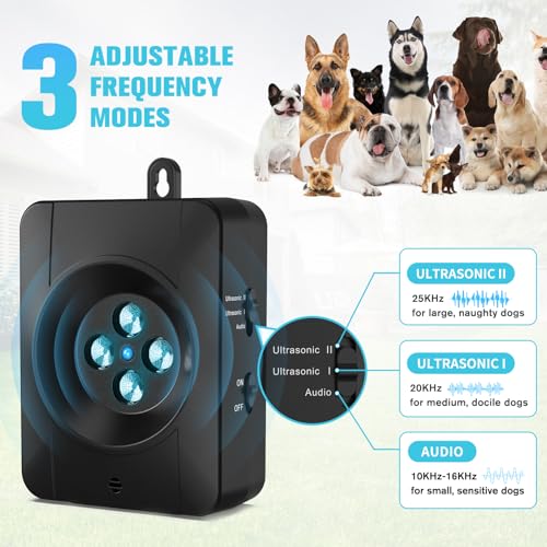 Anti Bell Gerät Hunde, 4 Sendern Wiederaufladbares Anti Bell für Hunde, 33Fuß Automatisch Antibell Ultraschall Gerät, Hundebell Kontrollgeräte Innen Draußen Sicher für Kleine Mittel Große Hunde