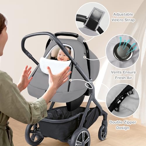 Image of SWESEN Winter Car Seat Covers for Babies, Cozy & Warm Cover, Infant Car Seat Canopy Water Resistant, Universal Cold Weather Shield, Grey