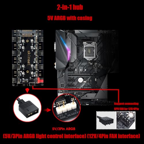 Image of ARGB and PWM hub12V 4Pin PWM & 5V 3Pin ARGB with SATA Power 2-in-1 Hub 8 Way Sync CPU Cooling Chassis Fan Hub Addressable RGB Lighting for Extended Motherboard Interface (5V 3pin (2-in-1))