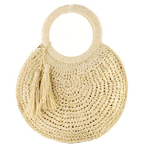 Brownrolly Bolso de Hombro de Paja para Mujer Cartera Tejida de Borla Bolso Profesional de Mujer Bolso de Playa Mochila de Viaje de Verano para Tienda Teléfonos móviles Carteras Llaves Paraguas