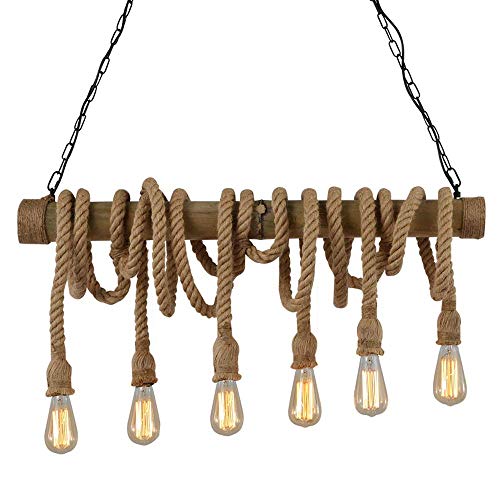 Lampe suspendue en corde de chanvre pour îlot de cuisine et salle à manger style loft