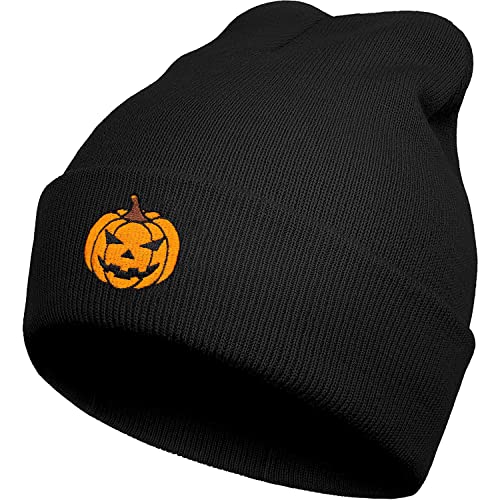 Halloween Cute Pumpkin Beanie for Men and Women, Winter Black Knit Hat