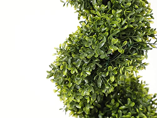 35 Inch Artificial Boxwood Topiary Tree Spiral Plants Fake Faux Plant Decor In Plastic Pot Green Indoor Or Outdoor, Set Of 2 #TOP1