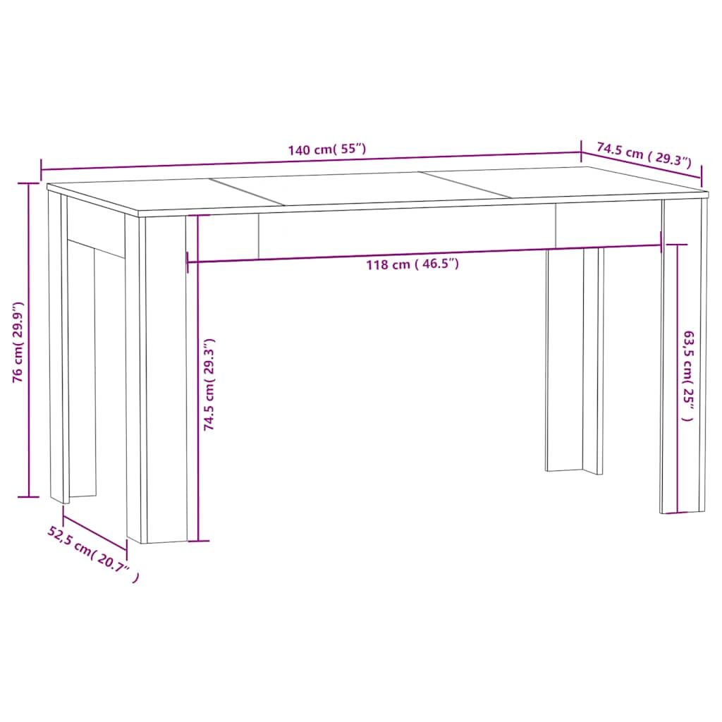vidaXL Esstisch, Esszimmertisch mit viel Platz, Tisch für Esszimmer Küche Restaurant, Küchentisch Speisetisch Rechteckig, Grau Sonoma Holzwerkstoff