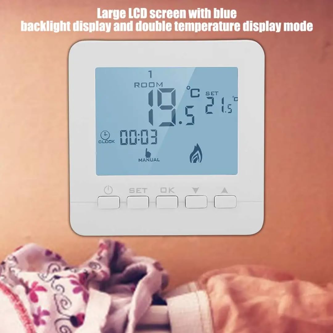 Termostato digital con teclas programable para caldera de gas mural de pared alimentado con 2 pilas AA, blanco