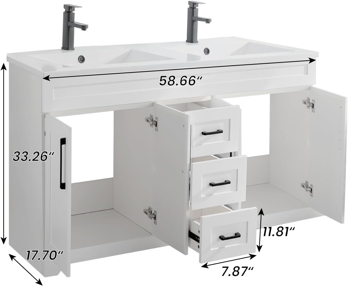 60" Bathroom Vanity with Sink Combo,Bathroom Storage Cabinet with Undermount Double Sink,4 Soft Closing Doors & 3 Full Extension Drawers,White Finish